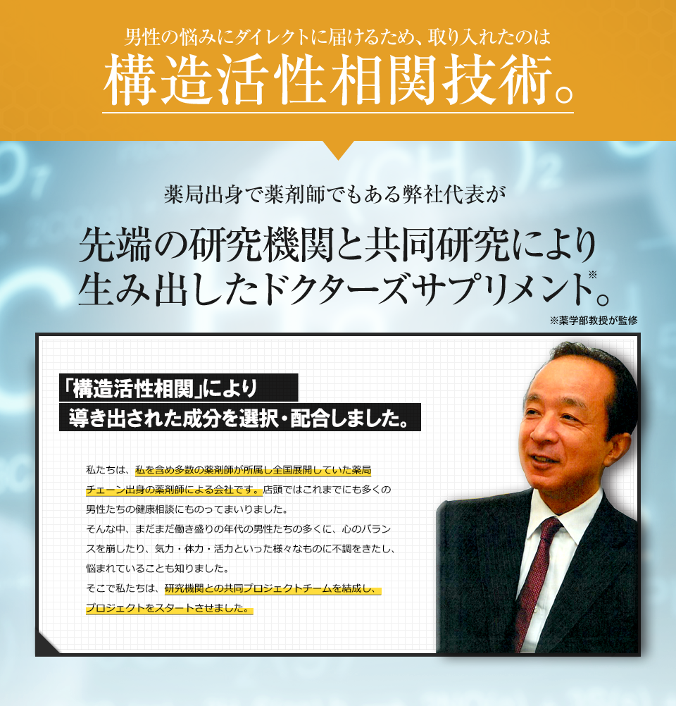 更燃王はドクターズサプリメントです。薬剤師と研究機関が共同プロジェクトで開発しました。