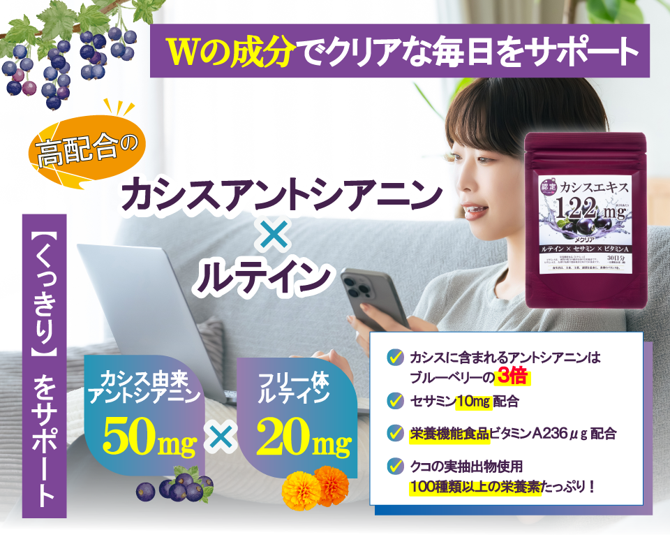 メクリア　カシスのサプリメント　黒カシス＆ルテインが瞳を健康に