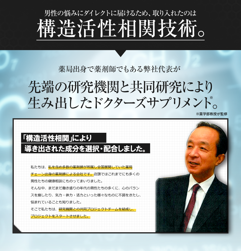 更燃王はドクターズサプリメントです。薬剤師と研究機関が共同プロジェクトで開発しました。
