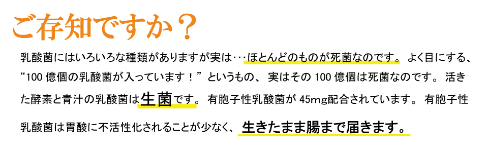 活きた酵素で青汁の乳酸菌は生菌です。