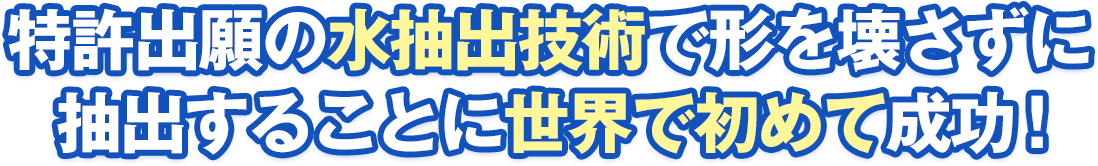 特許出願の水抽出技術で形を壊さずに抽出することに世界で初めて成功！